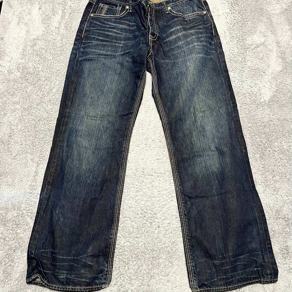 BKE Tyler Jeans Mens 36 (37x31) Straight Blue Contrast Stitch Buckle Western